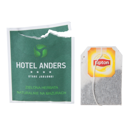 Lipton theezakje in bedrukte omslag