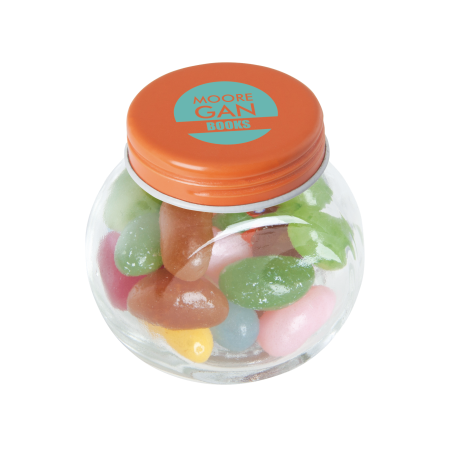 Kleine glazen pot jelly beans