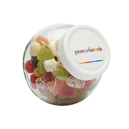Glazen snoeppot 395 ml. met divers Europees snoep