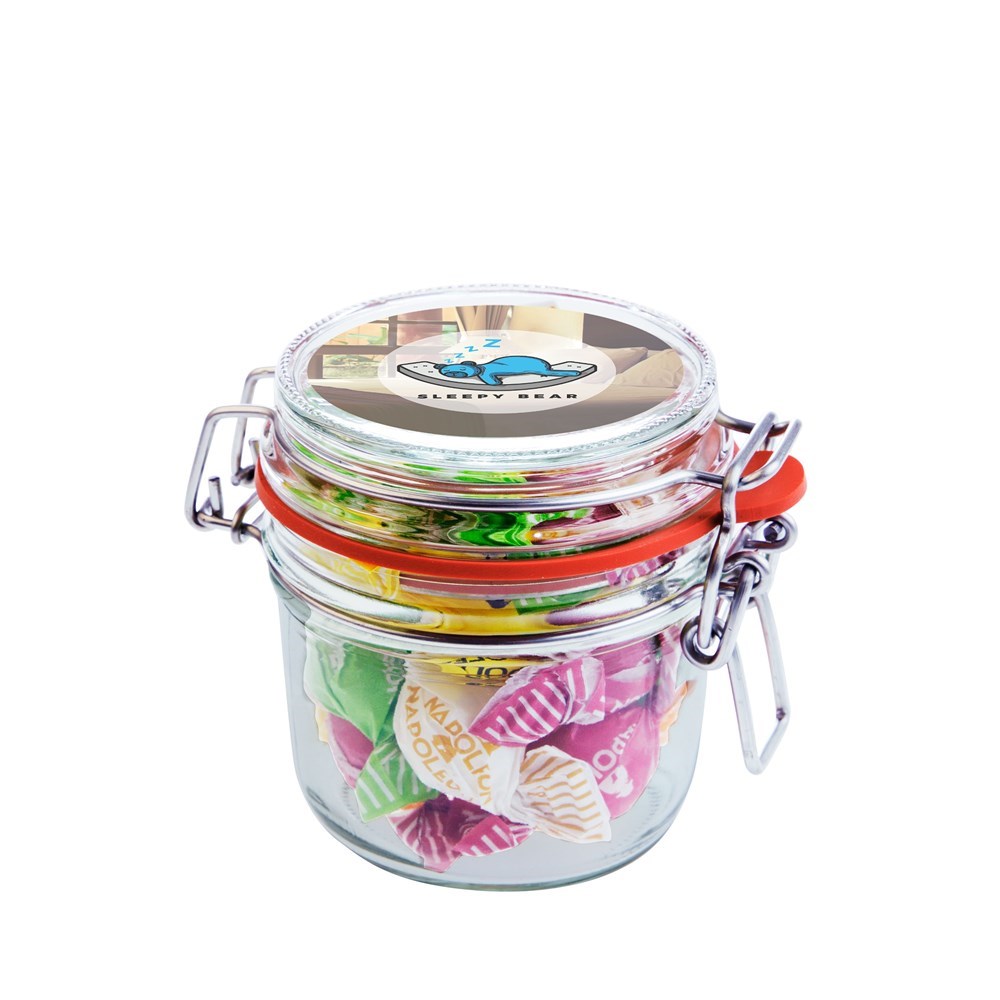 Weckpotje 0,25 liter, gevuld met snoep