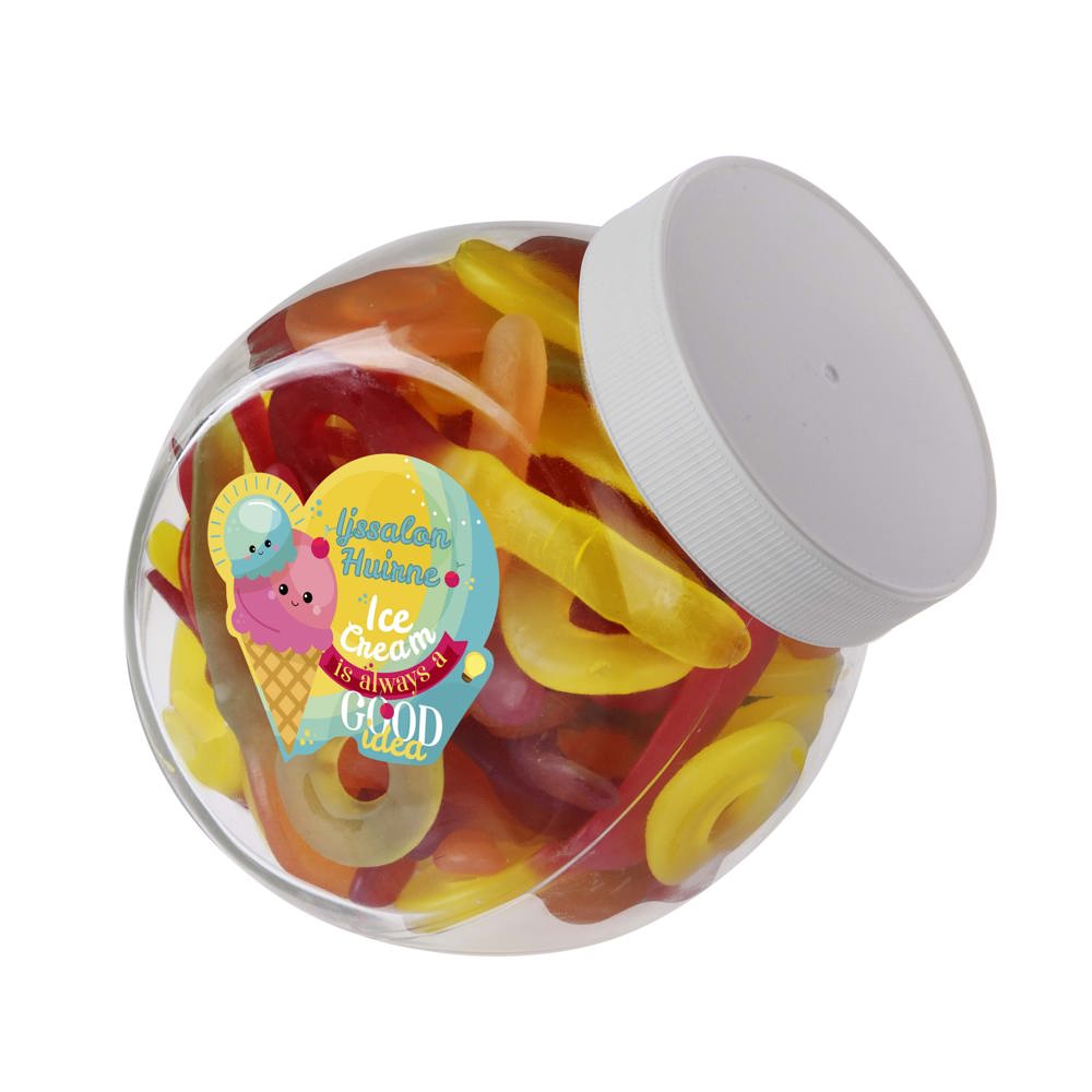 Medium glazen pot, gevuld met snoep