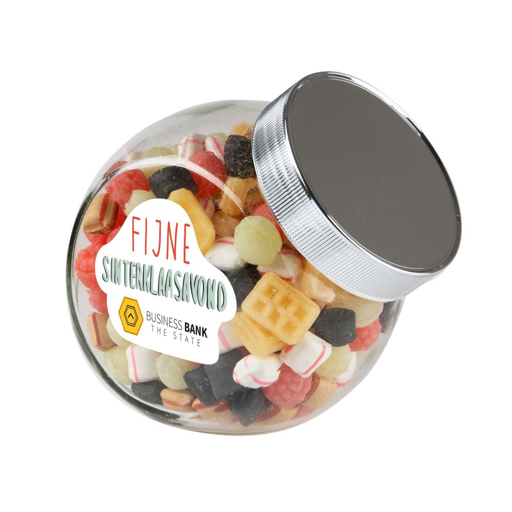 Medium glazen pot, gevuld met snoep
