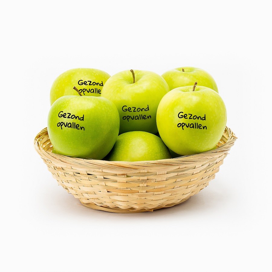 Fruitmand klein incl. 9 bedrukte appels