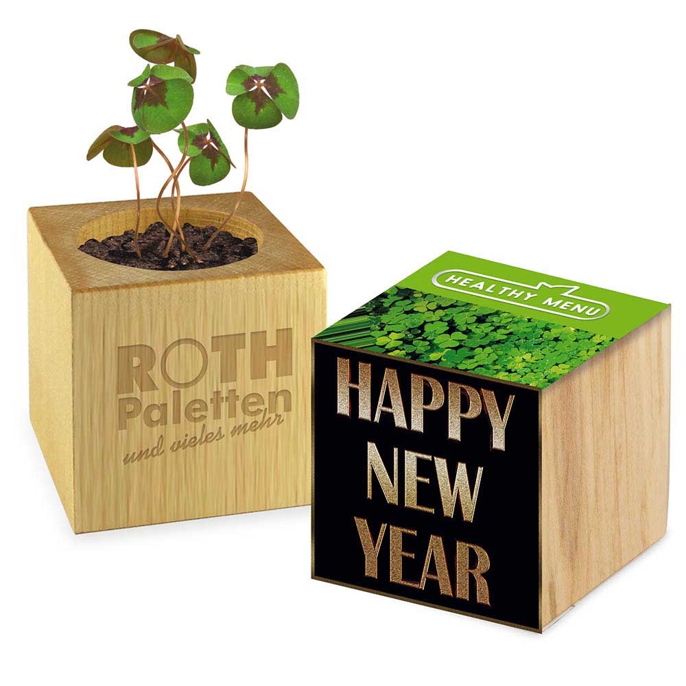 Houten plantenset met klavertjes vier - lasergravure 2 zijden