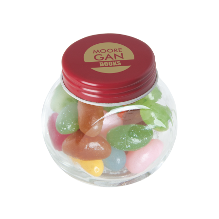 Kleine glazen pot jelly beans