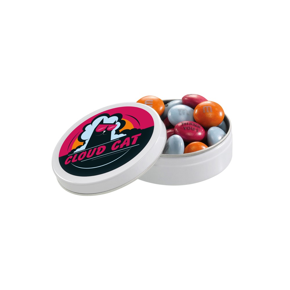 Gepersonaliseerde M&M'S in een rond blikje