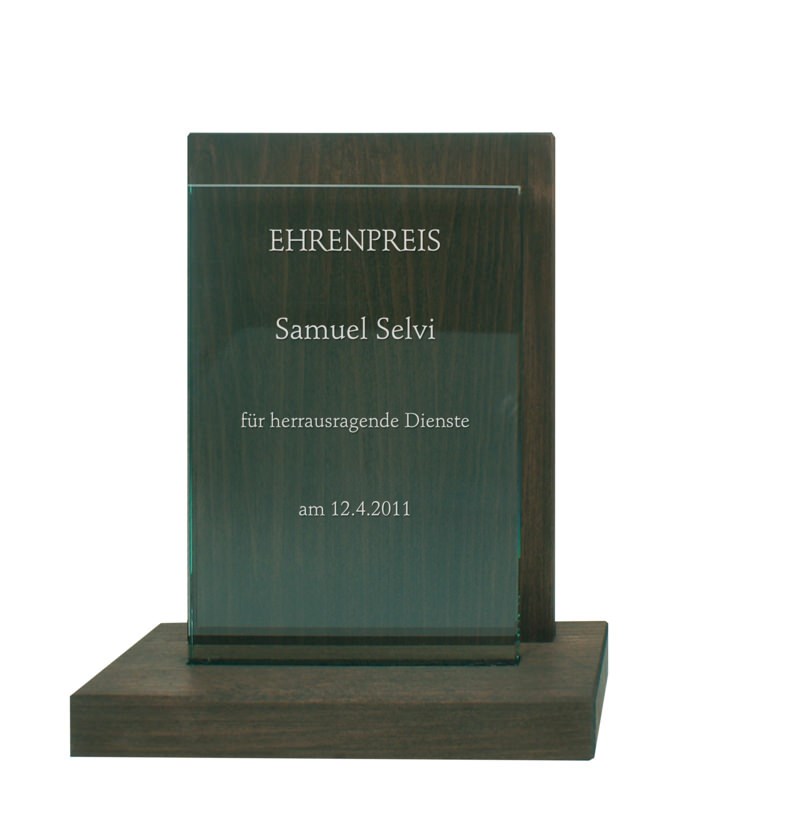Houten award met glasplaat | DW1