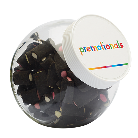 Glazen snoeppot 870 ml. met divers Europees snoep (B)