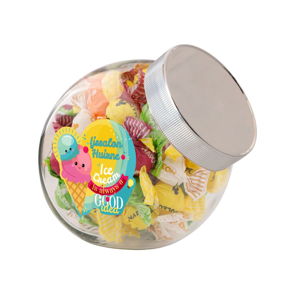 Medium glazen pot, gevuld met snoep