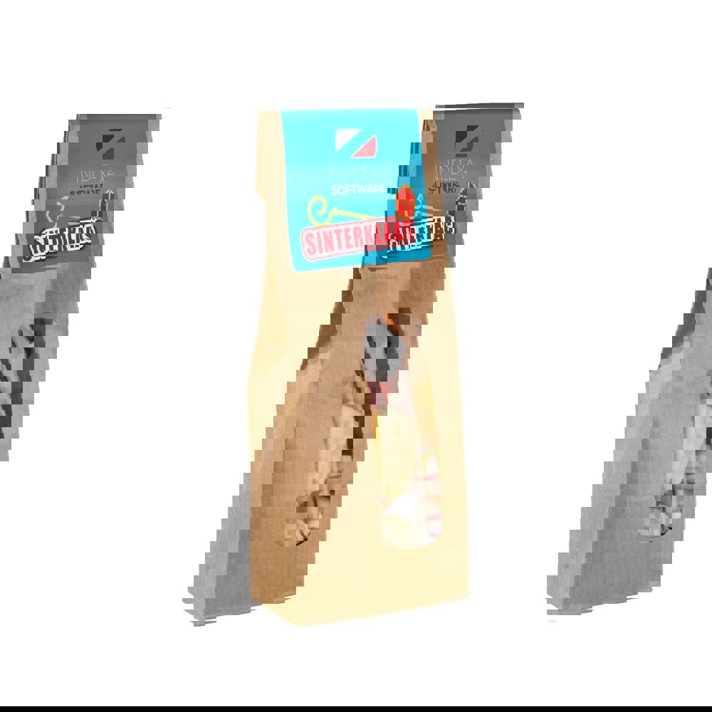 Kraft zakje met venster gevuld met snoep