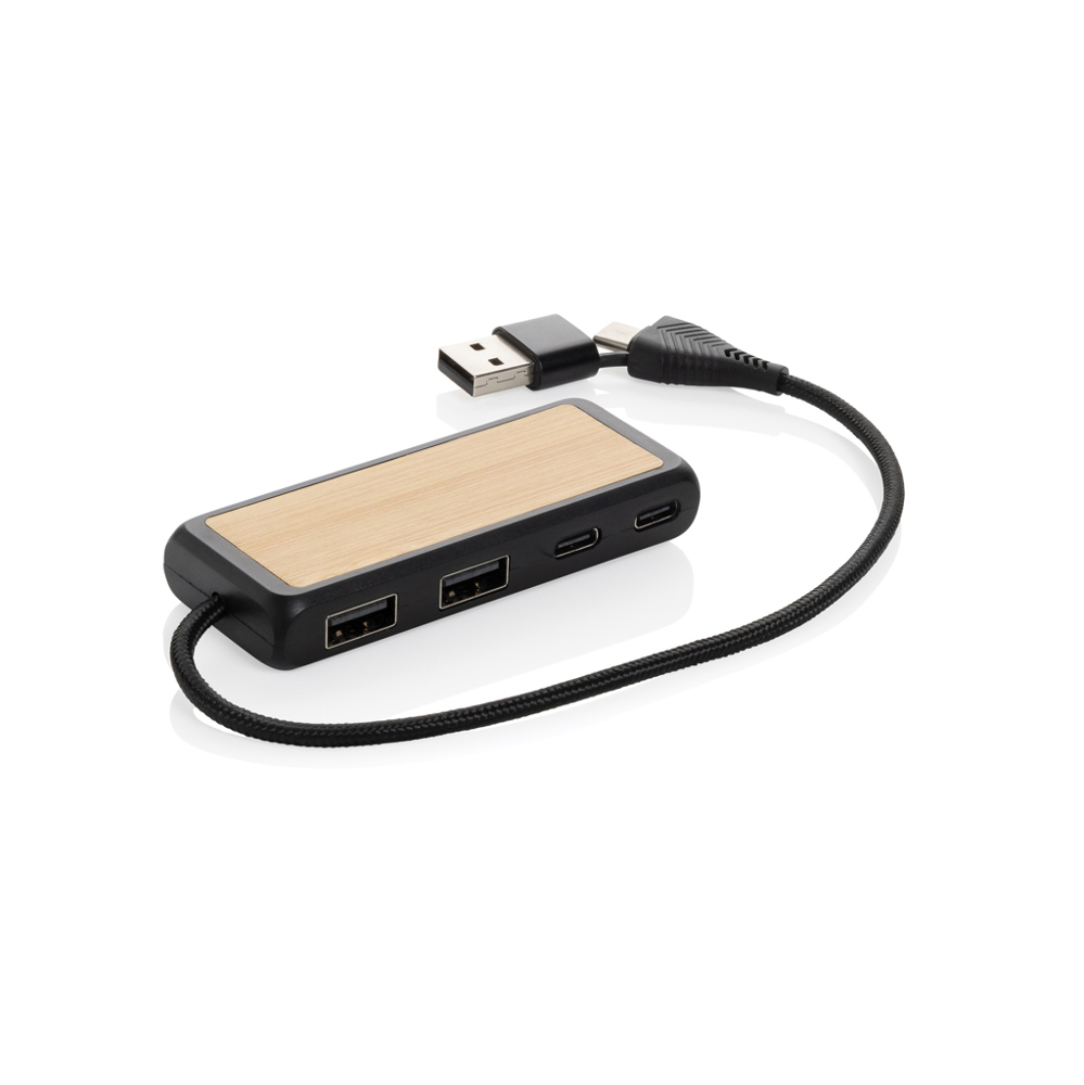 Link RCS gerecycled plastic en bamboe dubbeleUSB-hub