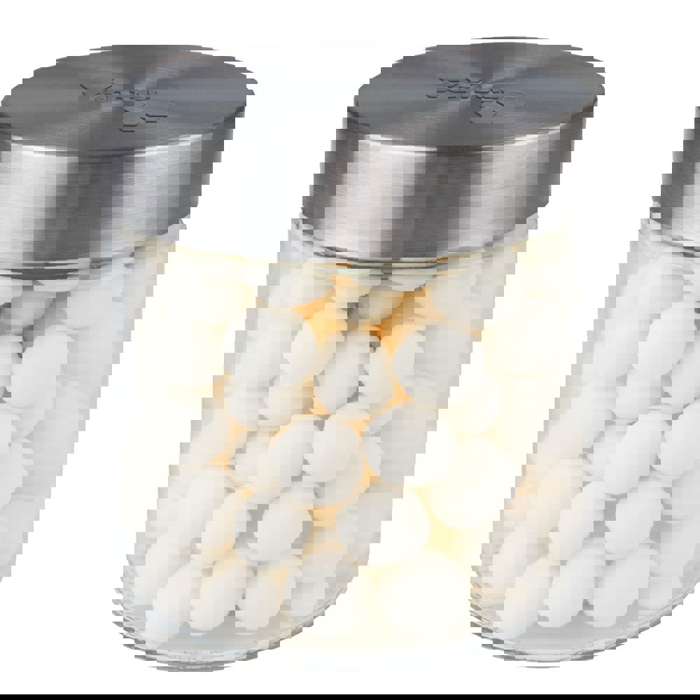 Glazen pot 0,9 liter met embossing, gevuld met snoep