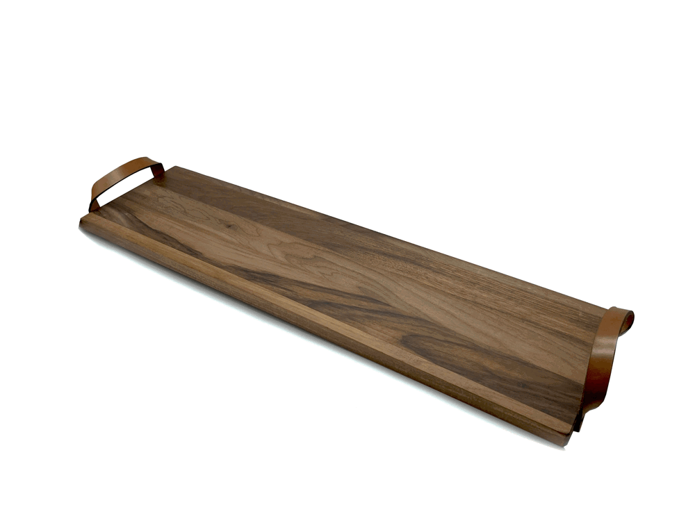 Serveerplank walnoot leren grepen 48x17 cm
