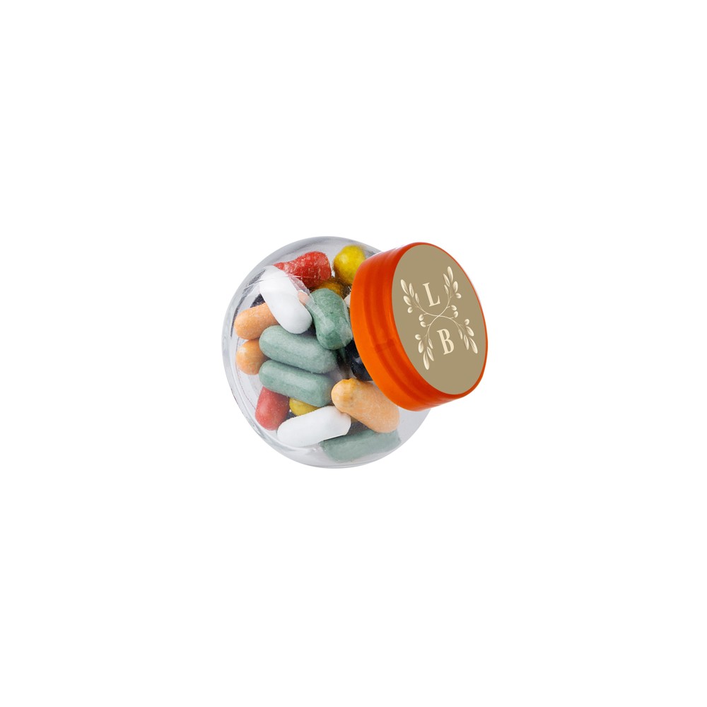 Micro glazen potje 50 ml, gevuld met snoep