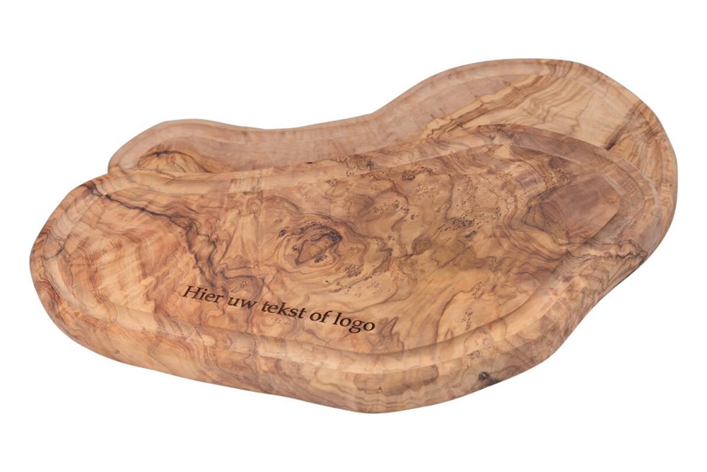 Olijfhouten plank sapgeul ovaal 35-40 | met logo Joinz