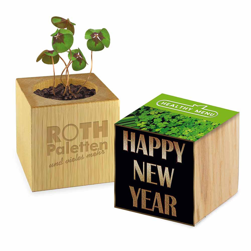 Houten plantenset met klavertjes vier - lasergravure 2 zijden